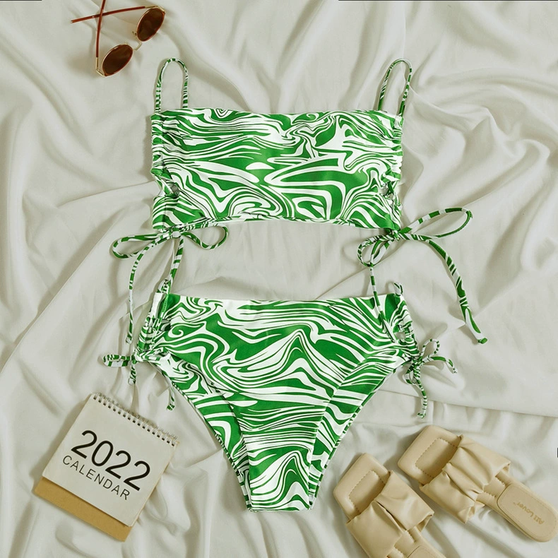Two-Piece Bandeau Bikini Set with High-Waisted Side-Tie Bottoms view 6