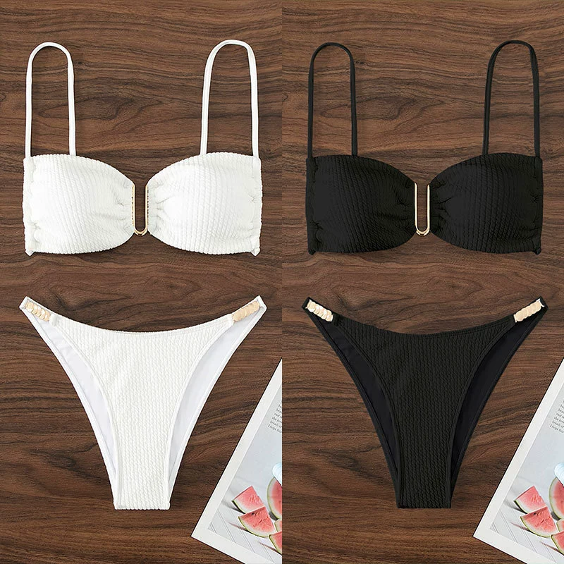 Bandeau Two-Piece Bikini Set with Ring Detail and High-Cut Bottoms
