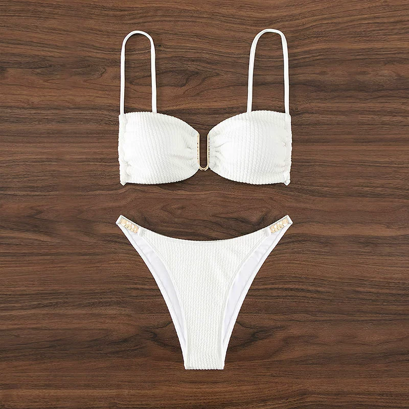 Bandeau Two-Piece Bikini Set with Ring Detail and High-Cut Bottoms