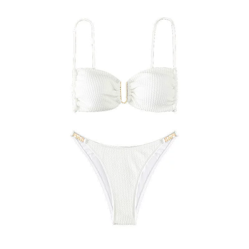 Bandeau Two-Piece Bikini Set with Ring Detail and High-Cut Bottoms view 5
