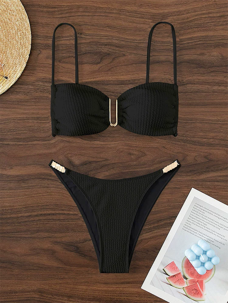Bandeau Two-Piece Bikini Set with Ring Detail and High-Cut Bottoms view 6