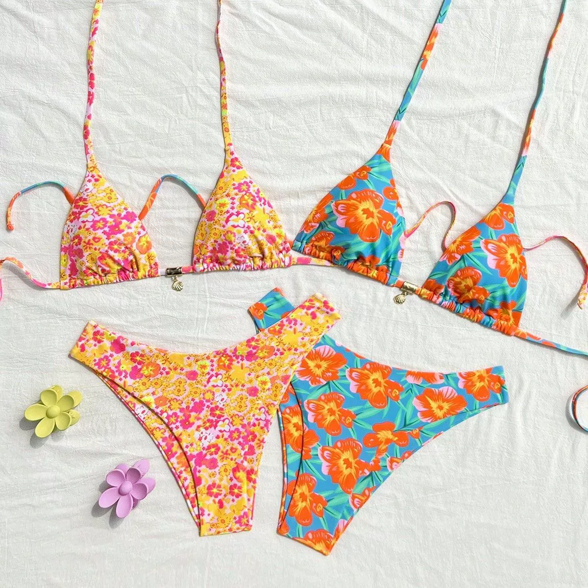 Halter Triangle Bikini Set with Front Clasp and Side-Tie Bottoms view 3