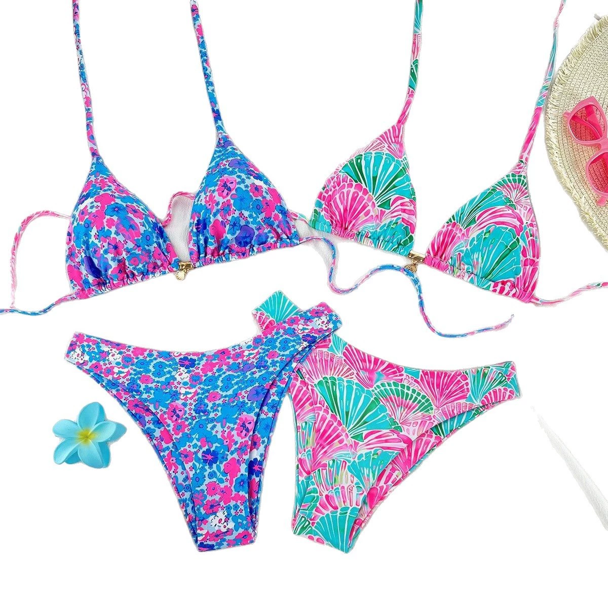 Halter Triangle Bikini Set with Front Clasp and Side-Tie Bottoms view 5
