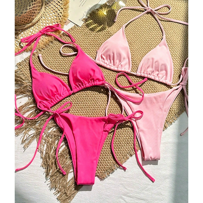 Two-Piece Triangle Bikini Set with Halter Neck and Side Ties