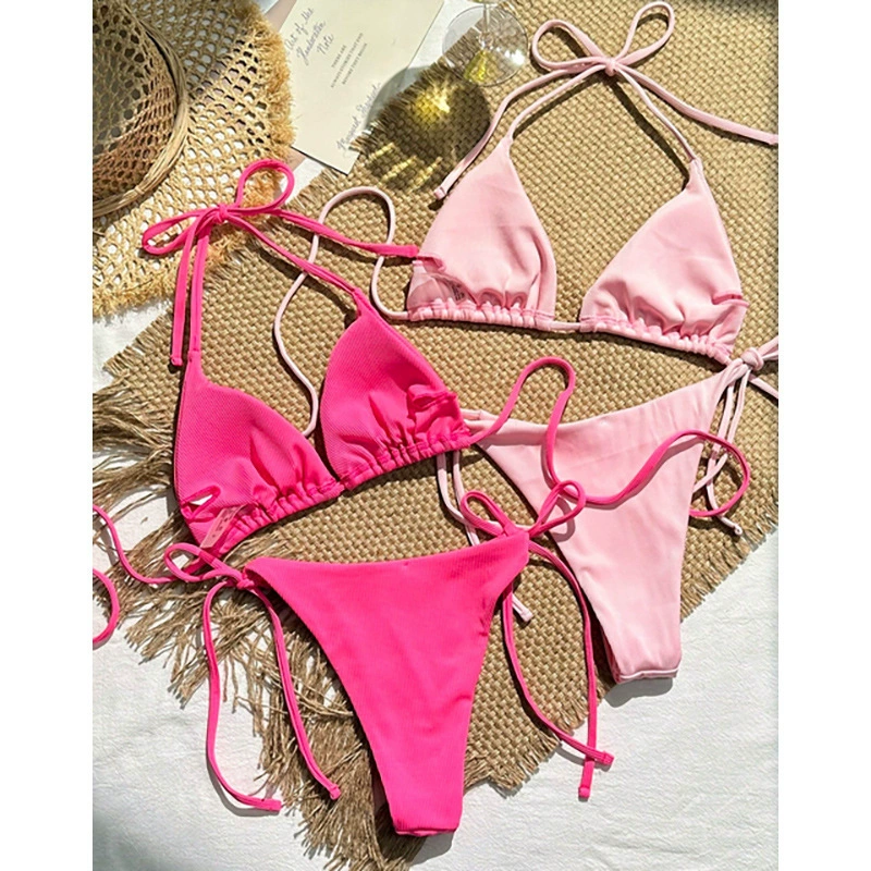 Two-Piece Triangle Bikini Set with Halter Neck and Side Ties