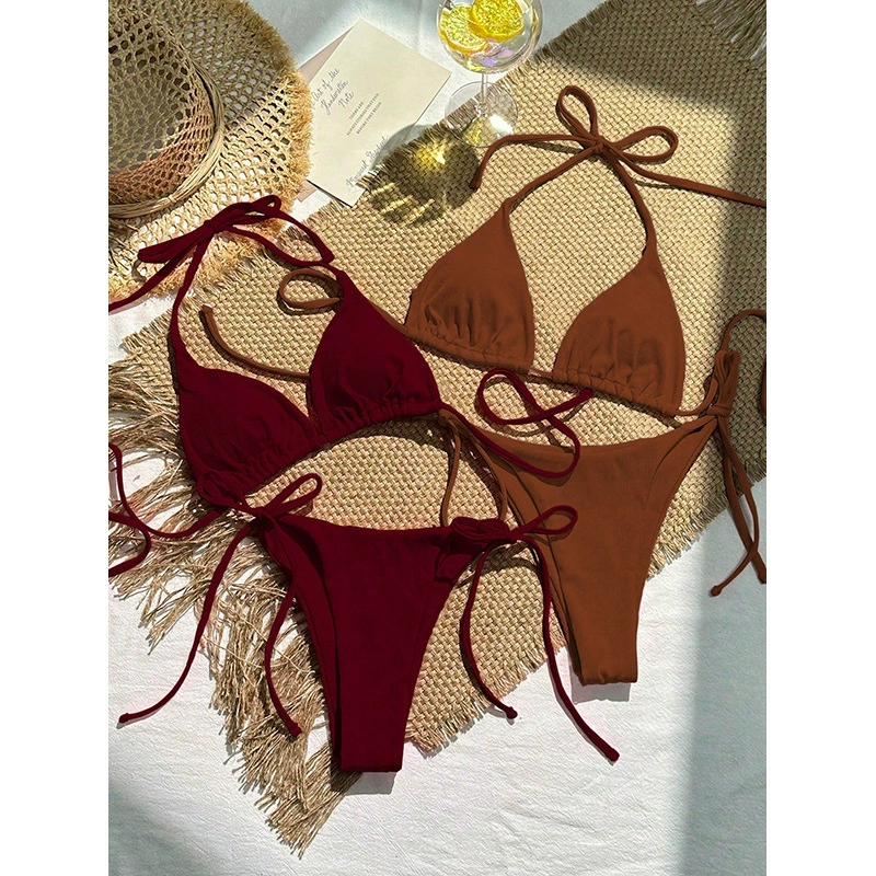 Two-Piece Triangle Bikini Set with Halter Neck and Side Ties view 5