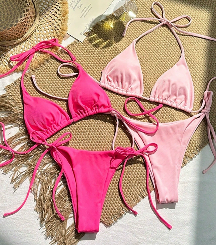 Two-Piece Triangle Bikini Set with Halter Neck and Side Ties view 6