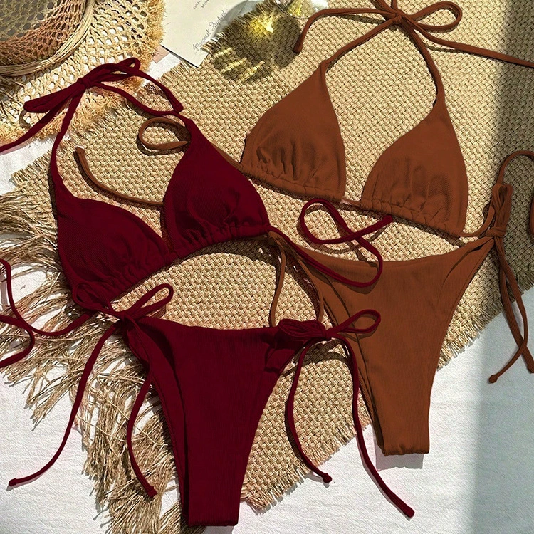 Two-Piece Triangle Bikini Set with Halter Neck and Side Ties view 7