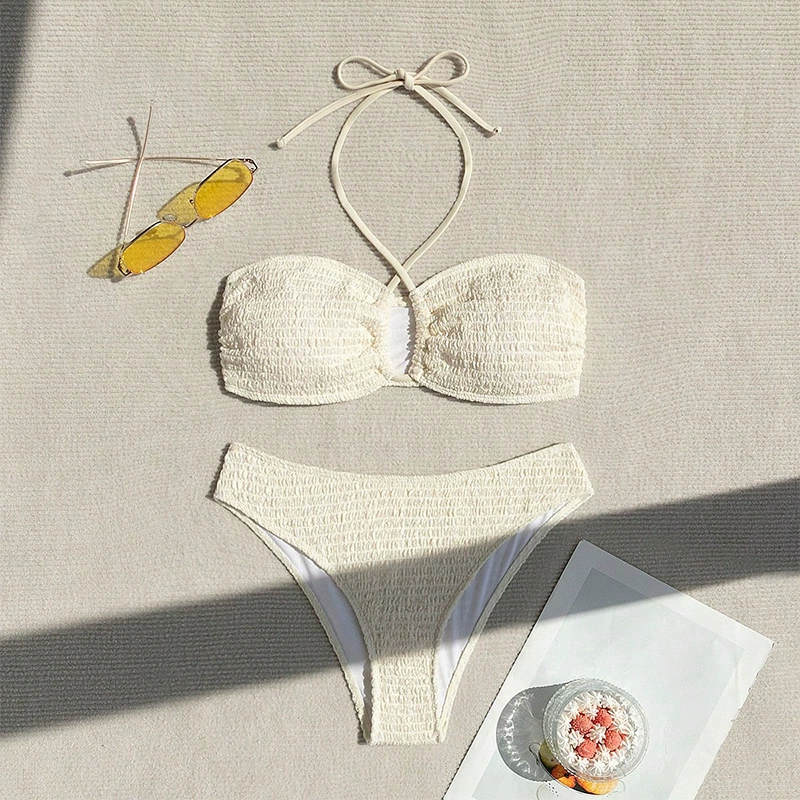 Cross Front Halter Bikini Set with Triangle Bottoms