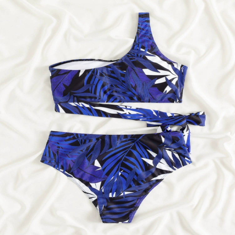 One-Shoulder Cutout Bikini Set with High-Waist Bottom