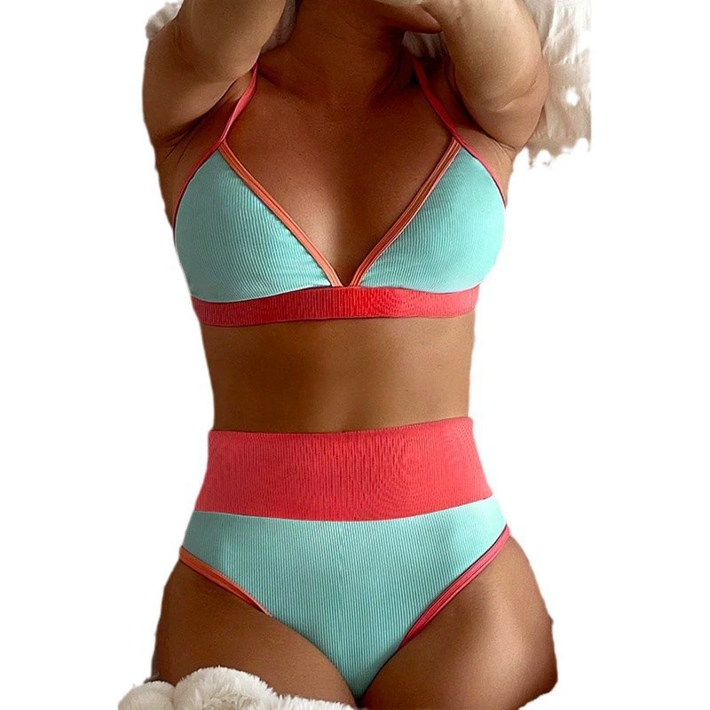 Two-Piece Bikini Set with Triangle Top and High-Waist Bottom view 5
