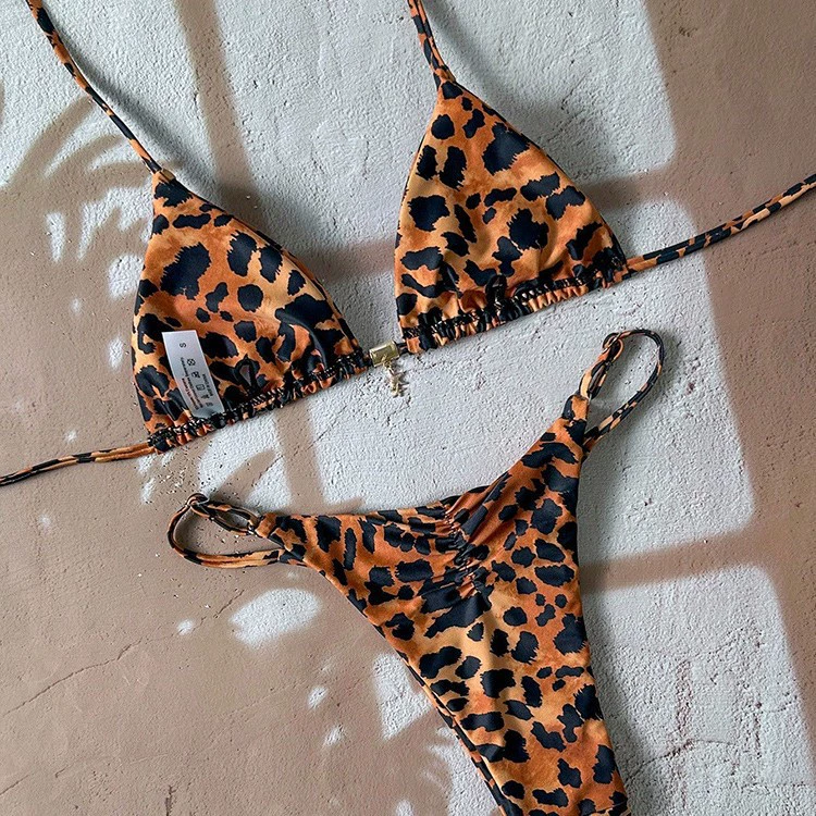 Triangle Halter Bikini Set with Front Clasp and Side Rings