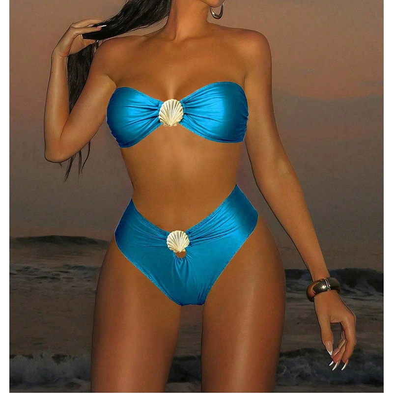 Two-Piece Bandeau Bikini Set with Shell Detail