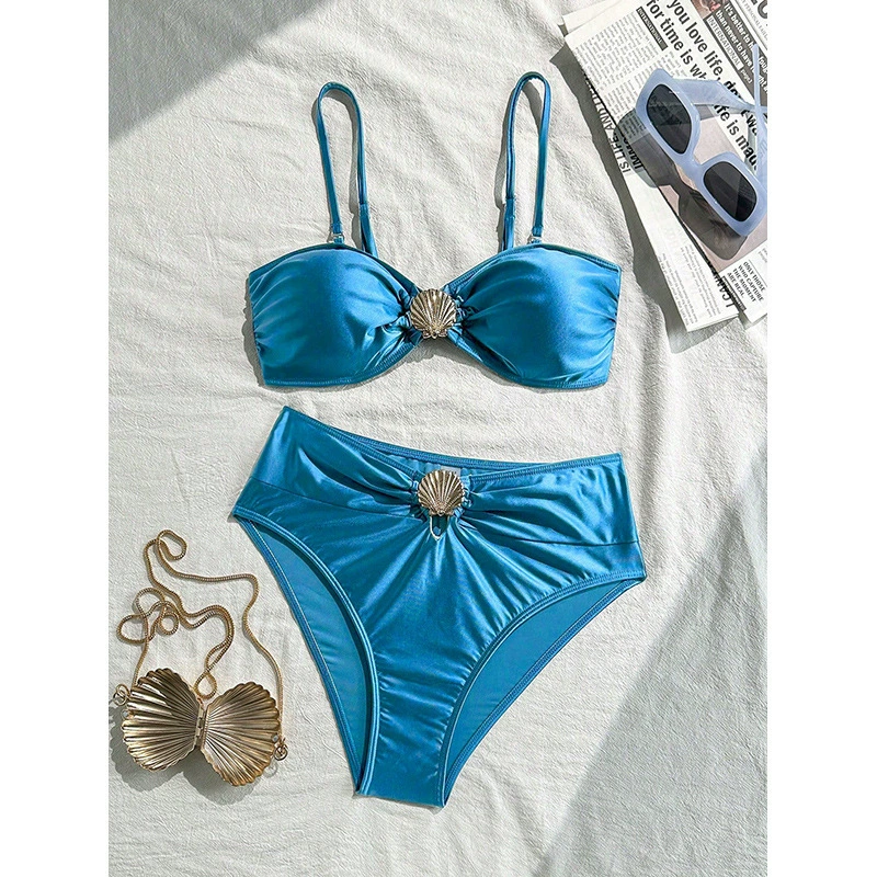 Two-Piece Bandeau Bikini Set with Shell Detail