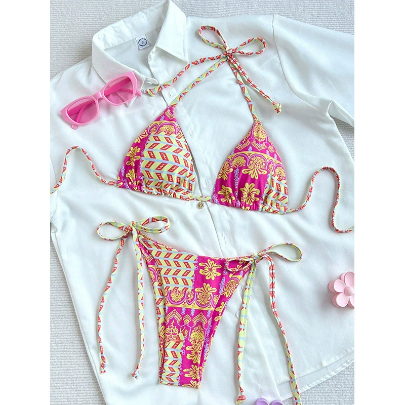 Two-Piece String Bikini Set with Triangle Top