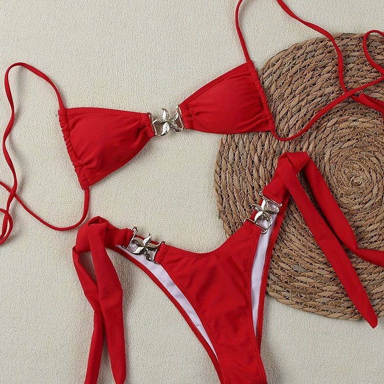 Two-Piece Bikini Set with Metal Clasp and Tie-Side Bottoms view 3
