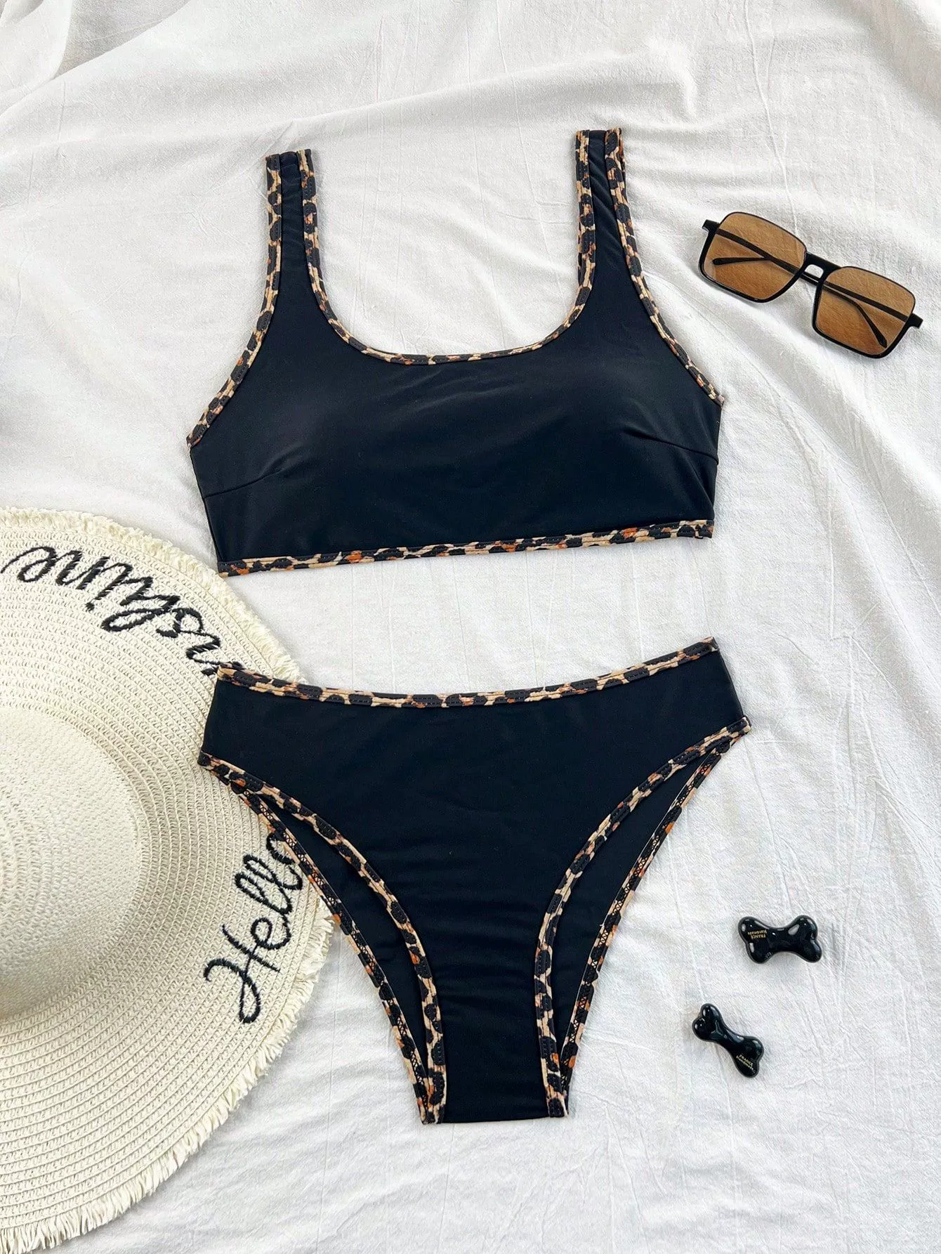 Two-Piece Bikini Set with Scoop Neck and High-Waisted Bottom view 7