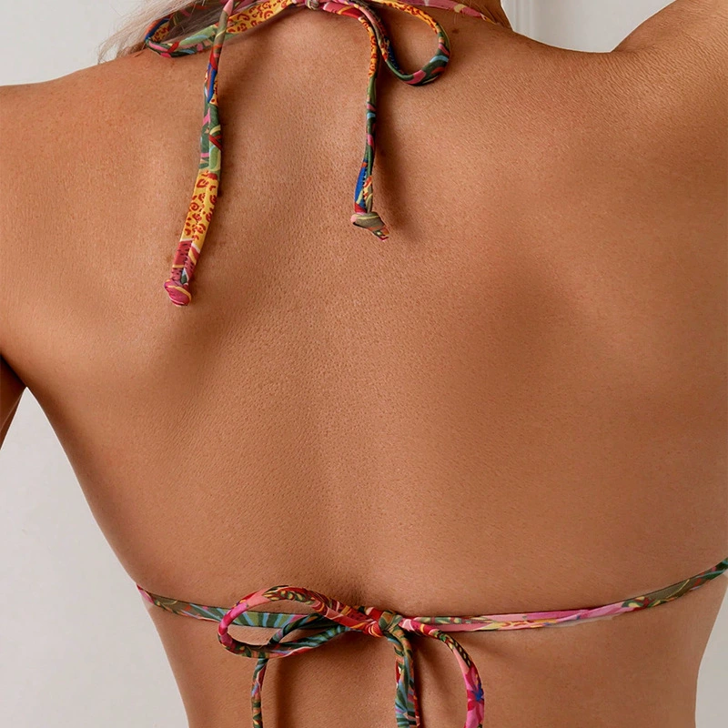 Two-Piece Halter Triangle Bikini Set with Low-Rise Bottoms view 4