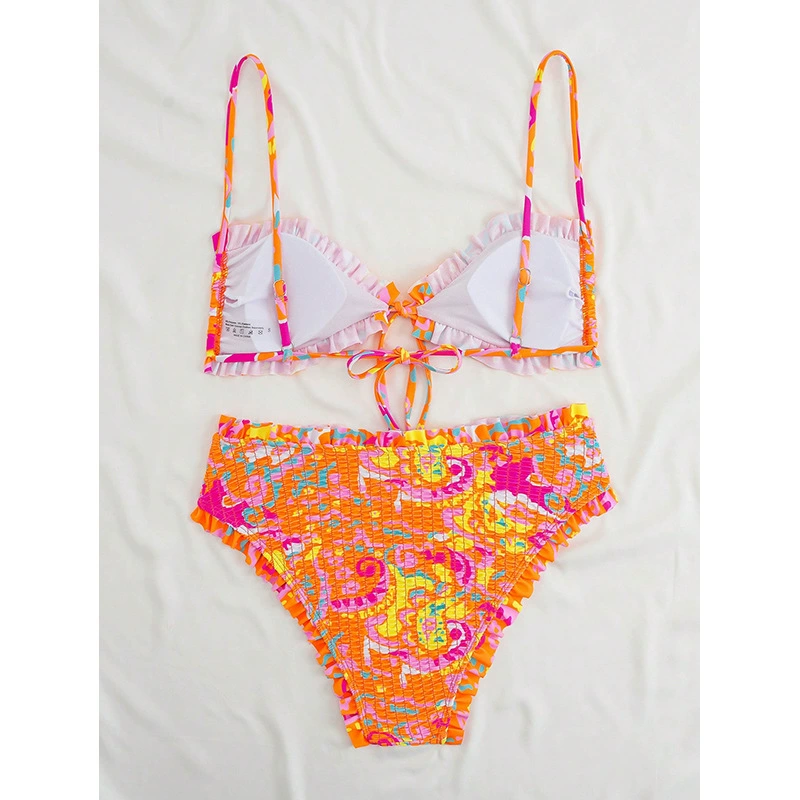 Ruffled Halter Neck Tie Front Two-Piece Bikini Set view 4