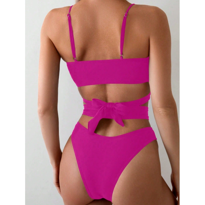 Sexy Cutout Bikini Set with Cross Front Top and High Waist Bottom