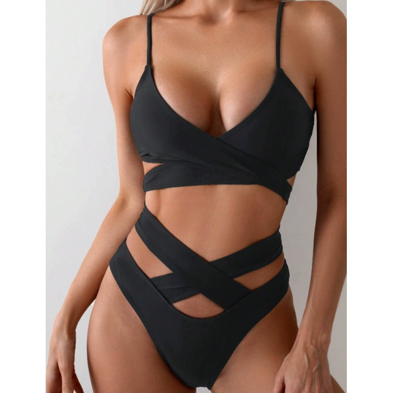 Sexy Cutout Bikini Set with Cross Front Top and High Waist Bottom view 4