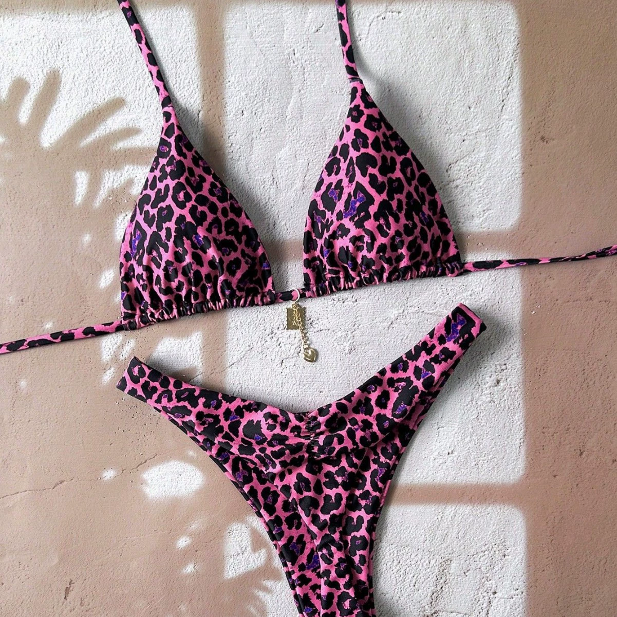 Two-Piece Triangle Halter Bikini Set with Charm view 3