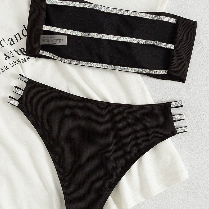 Strapless Bandeau Bikini Set with High-Waisted Strappy Bottom view 4