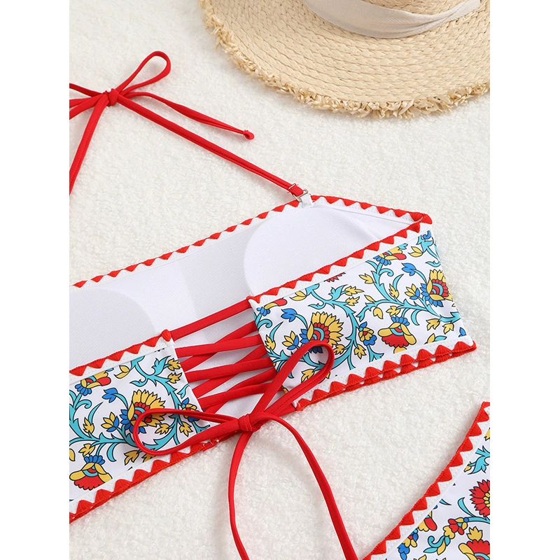 Halter Bandeau Bikini Set with Lace-Up Back view 3