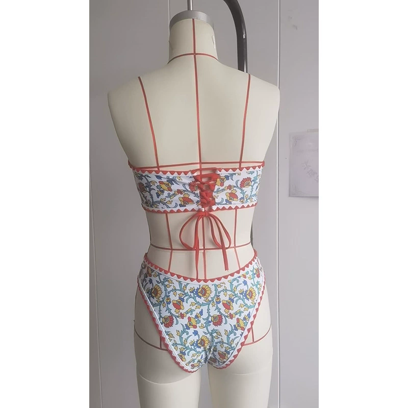 Halter Bandeau Bikini Set with Lace-Up Back view 4