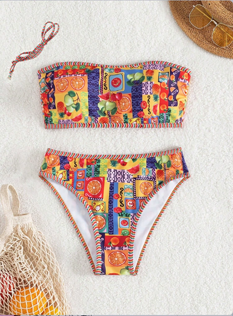 Strapless Tie-Front Bandeau Bikini Set view 7