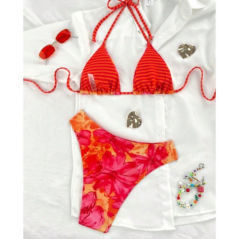 Triangle Halter Bikini Set with Side-Tie Low-Rise Bottom