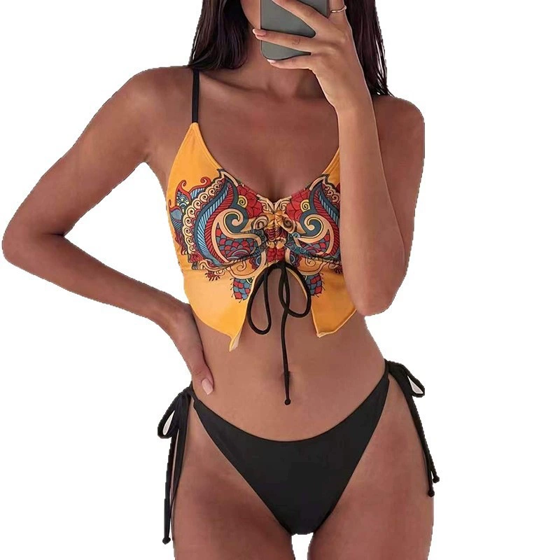 Spaghetti Strap Bikini Set with Front Drawstring and Side Tie Bottoms view 5