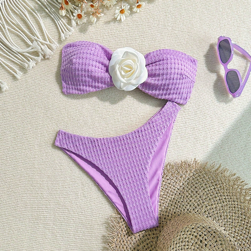 Two-Piece Strapless Bandeau Bikini Set with High-Cut Bottom