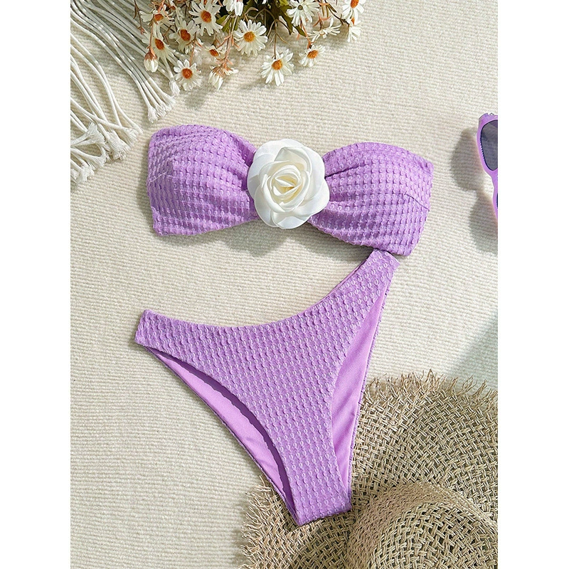 Two-Piece Strapless Bandeau Bikini Set with High-Cut Bottom view 3
