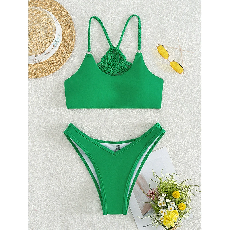 Two-Piece Bikini Set with Macrame Back and V-Cut Bottoms view 4