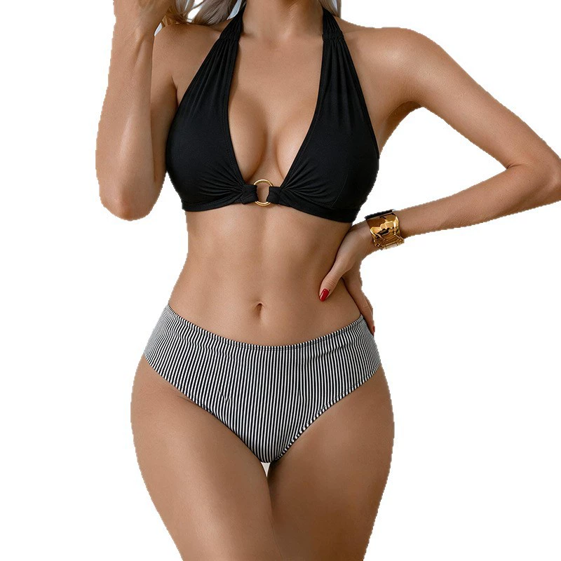 Two-Piece Halter Bikini Set with Ring Detail and High-Waist Bottom view 5