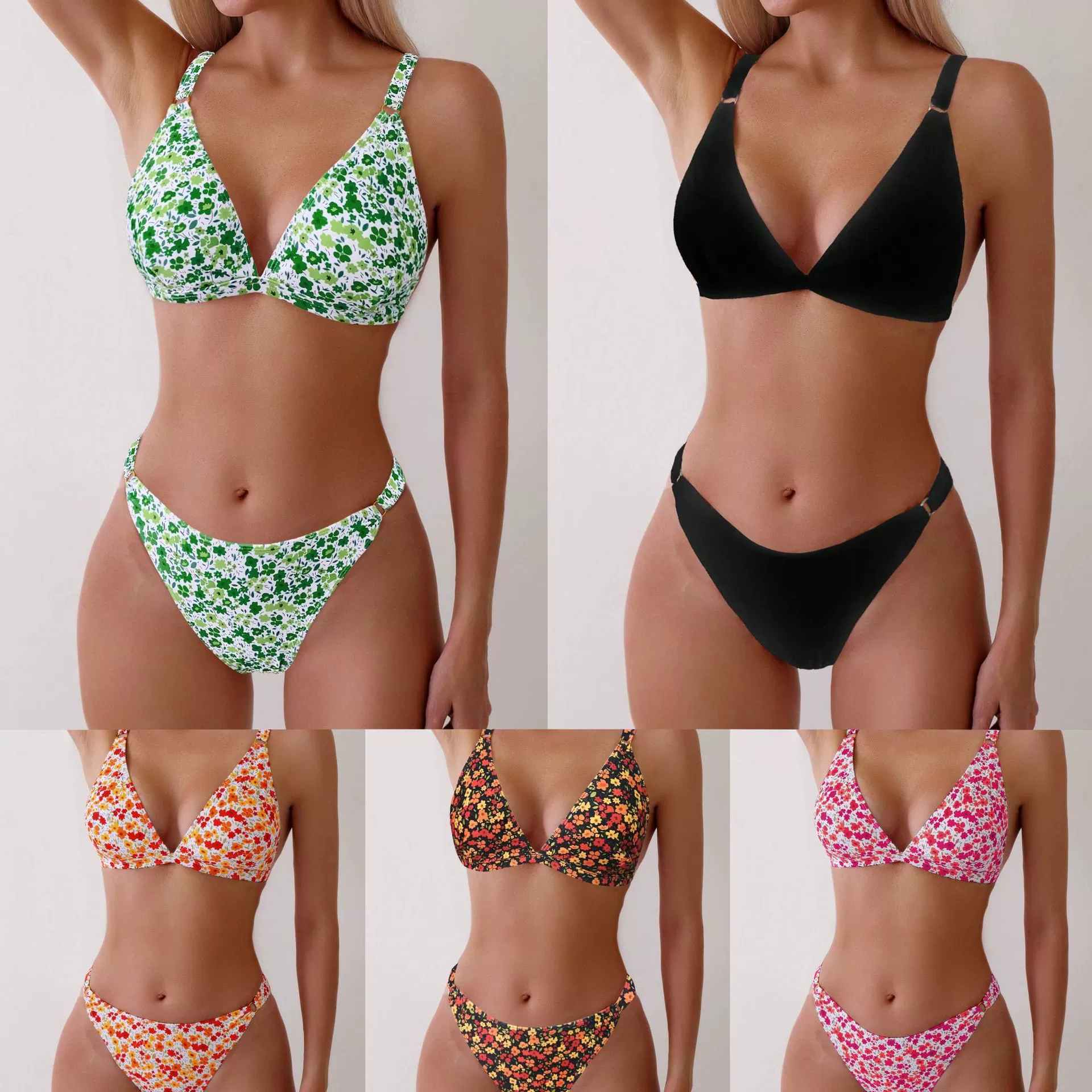 Two-Piece Triangle Bikini Set with Side Ring Details