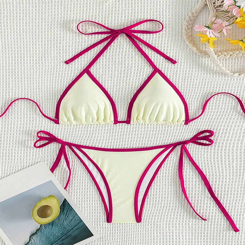 Triangle Halter Bikini Set with Side Tie Bottom