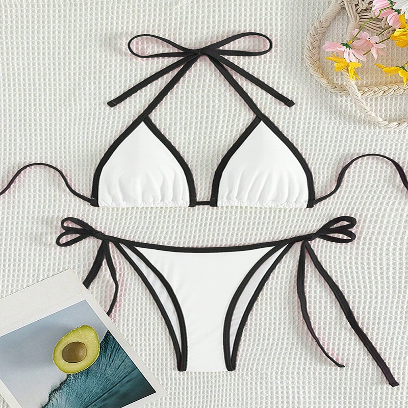 Triangle Halter Bikini Set with Side Tie Bottom view 6