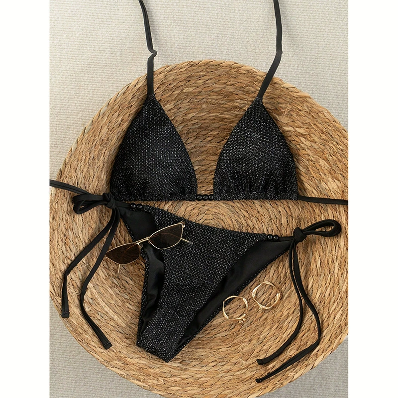 Triangle Halter Bikini Set with Side Tie Bottoms