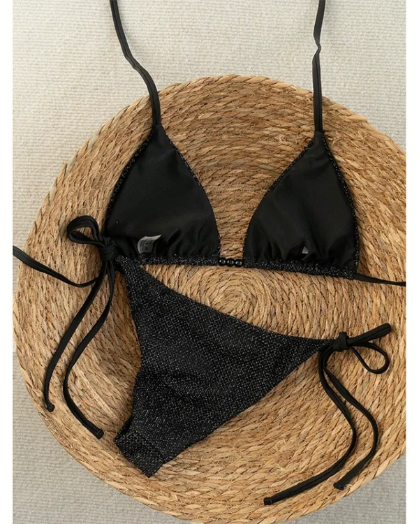 Conjunto de bikini halter triangular con braga de lazo lateral