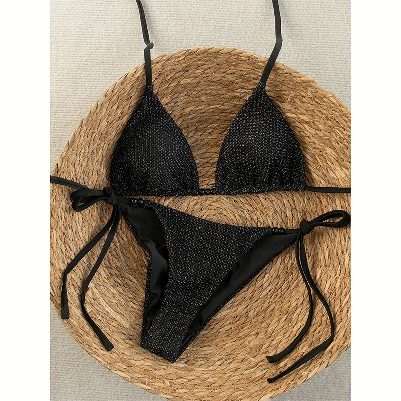 Triangle Halter Bikini Set with Side Tie Bottoms view 4