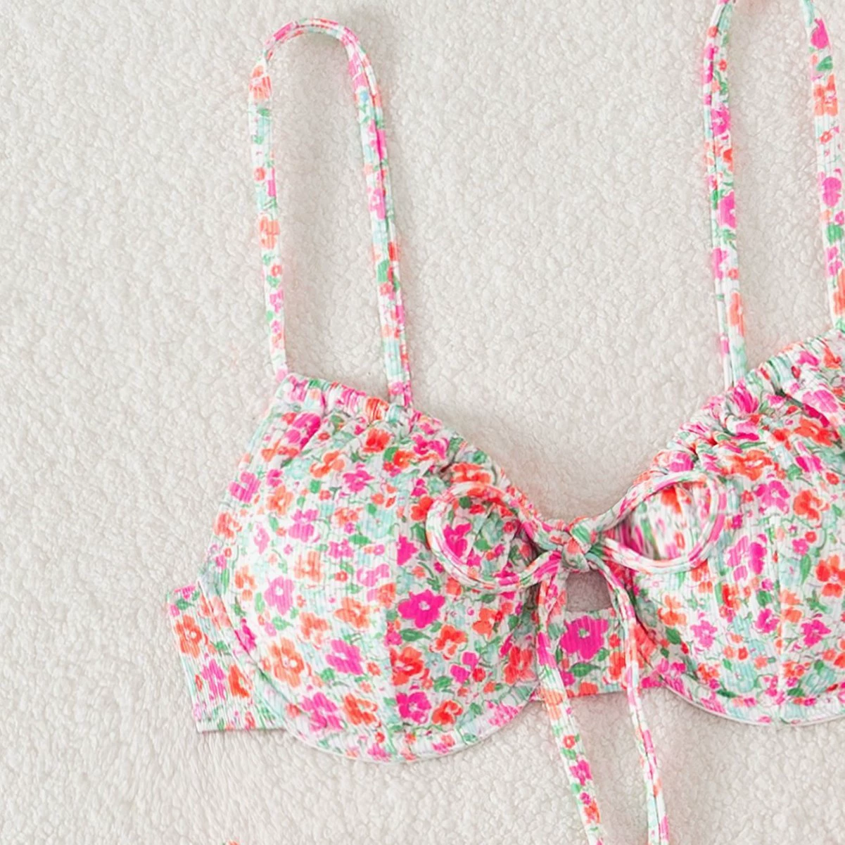 Tie Front Underwire Bikini Set with High Cut Bottoms view 3
