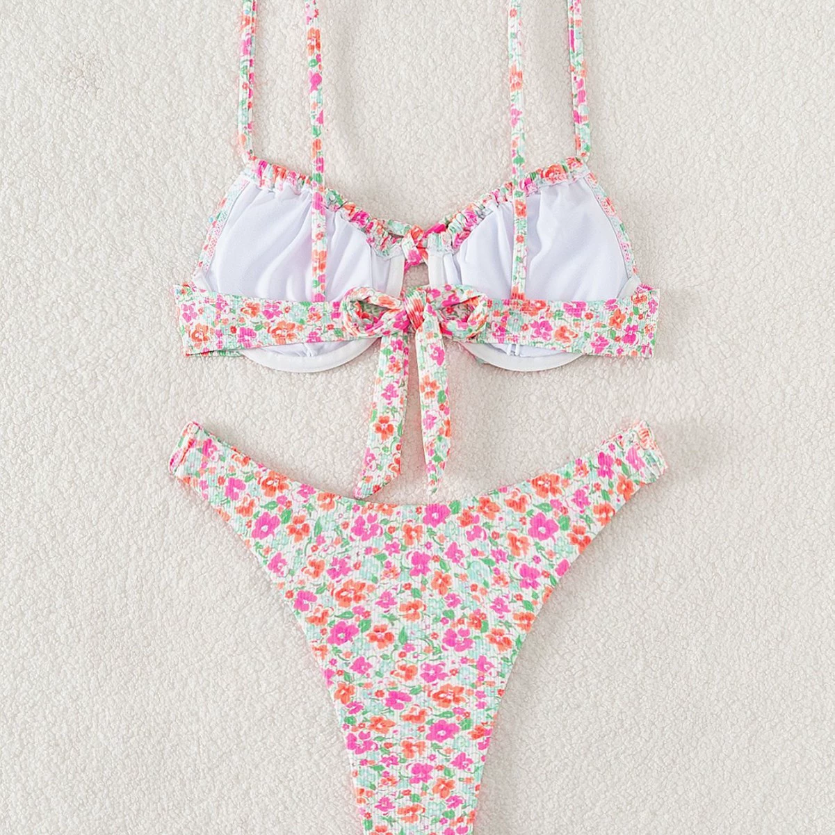 Tie Front Underwire Bikini Set with High Cut Bottoms view 4