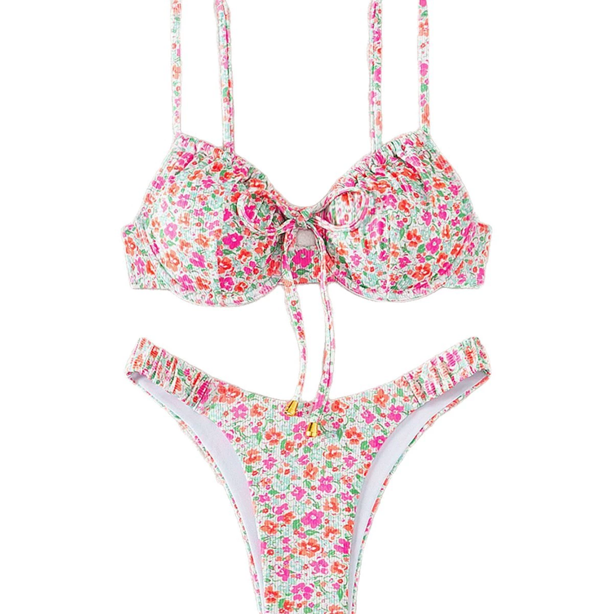 Tie Front Underwire Bikini Set with High Cut Bottoms view 5