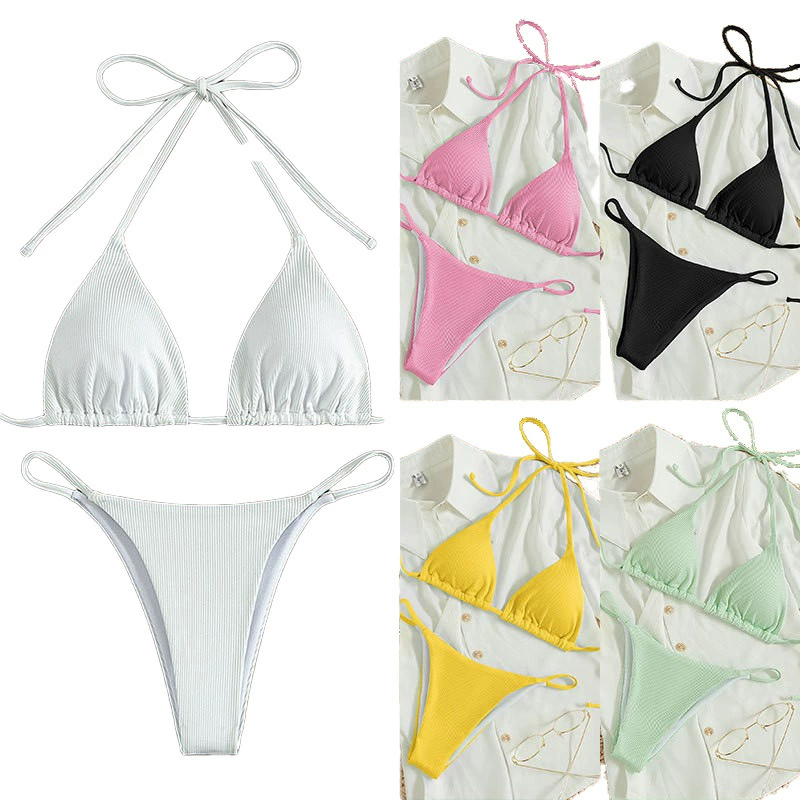 Triangle Halter Bikini Set with Side Tie Bottoms