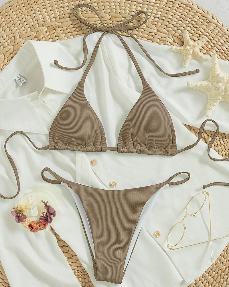 Triangle Halter Bikini Set with Side Tie Bottoms view 12