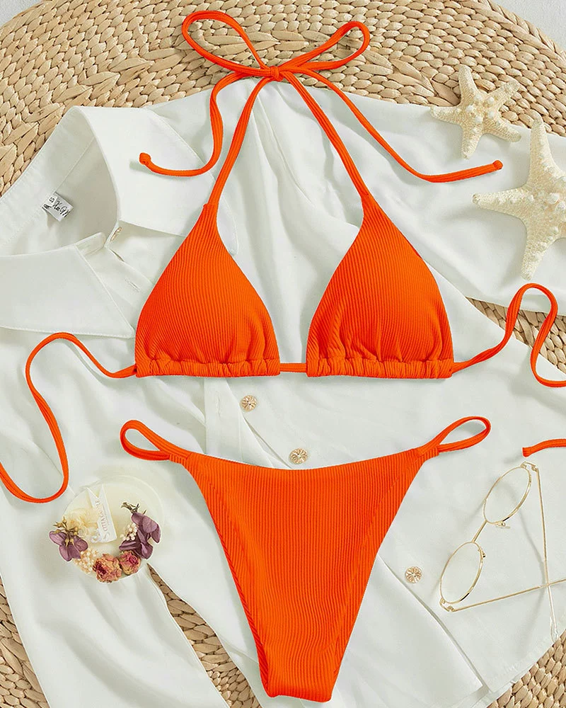 Triangle Halter Bikini Set with Side Tie Bottoms view 16