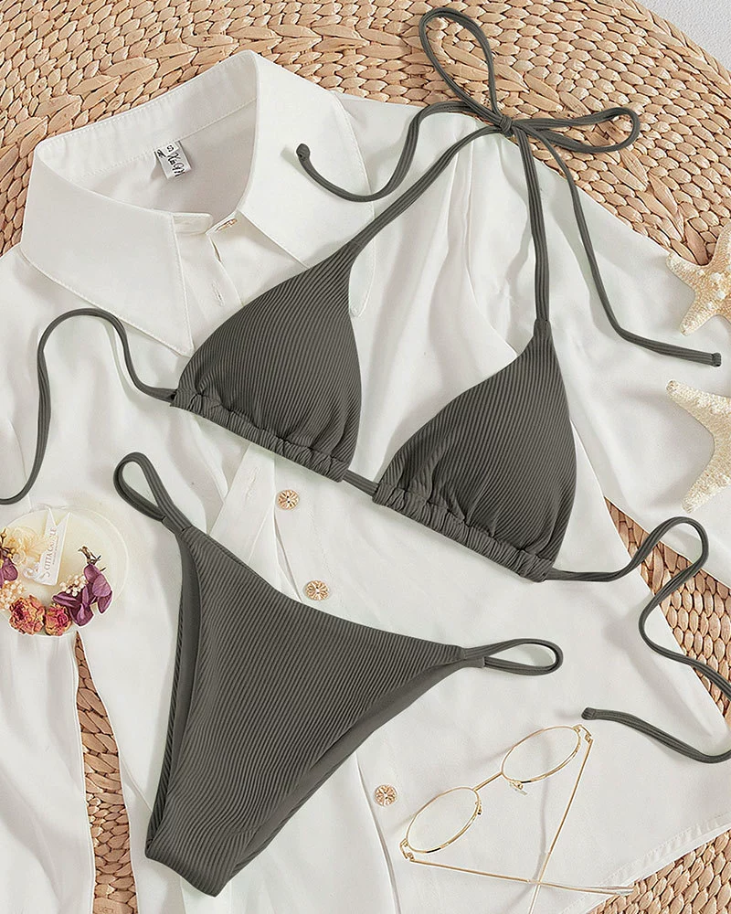 Triangle Halter Bikini Set with Side Tie Bottoms view 18