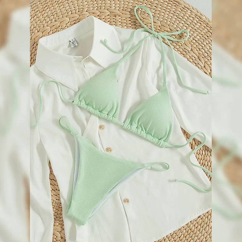 Triangle Halter Bikini Set with Side Tie Bottoms